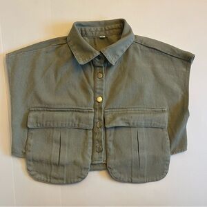 Olive Green Cropped Vest with Pockets